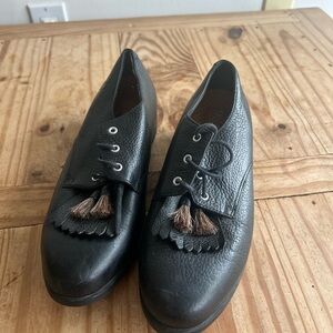 Classic Black Leather womens western horse hair tassel Shoes